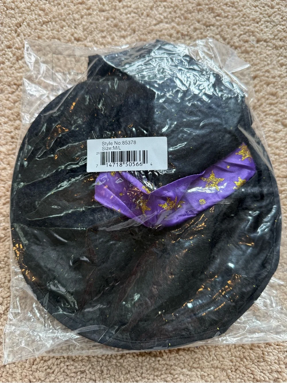 Black Witch Hat with Purple Star Band Costume